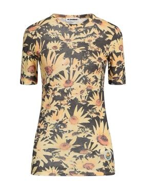 Jil Sander Yellow and Black Floral Short Sleeve Tee